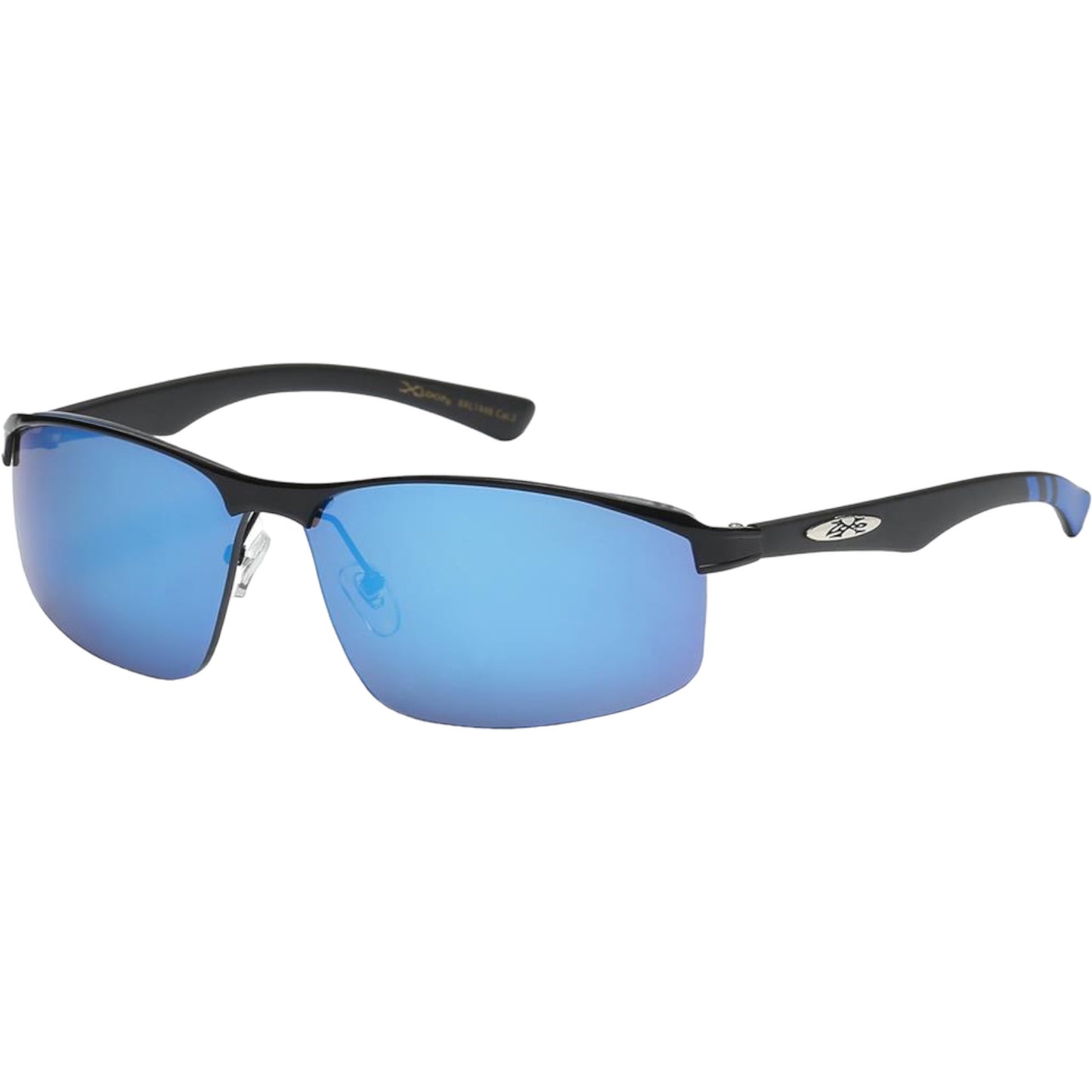 Men's Wrap around sports Semi-Rimless Xloop Mirrored Sunglasses Black Blue Blue Mirror Lens X-Loop image_8a561751-864d-4fa5-9b1c-0bd479915082