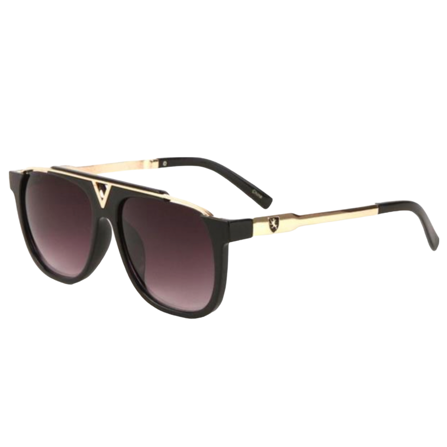 Flat Mens Lens Khan Sunglasses with a V Bridge Gold Black Smoke Gradient Lens Khan image_938a2b4a-22ad-4ad5-96f3-cb31db95b2f3