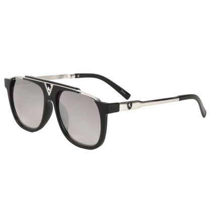 Flat Mens Lens Khan Sunglasses with a V Bridge Black Silver Silver Mirror Lens Khan image_a955a13c-395a-456a-a72c-b7ae237c6d88