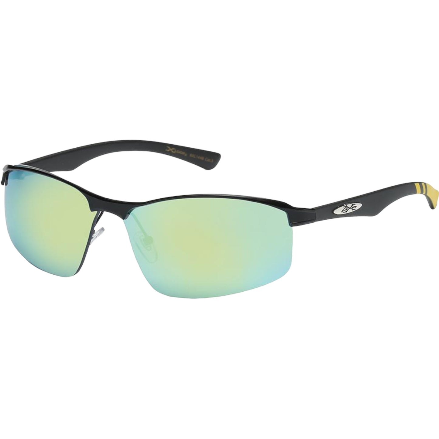 Men's Wrap around sports Semi-Rimless Xloop Mirrored Sunglasses X-Loop image_d4c45a93-857d-4e64-9403-485ec8fe41de Black Yellow Light Green Mirror Lens