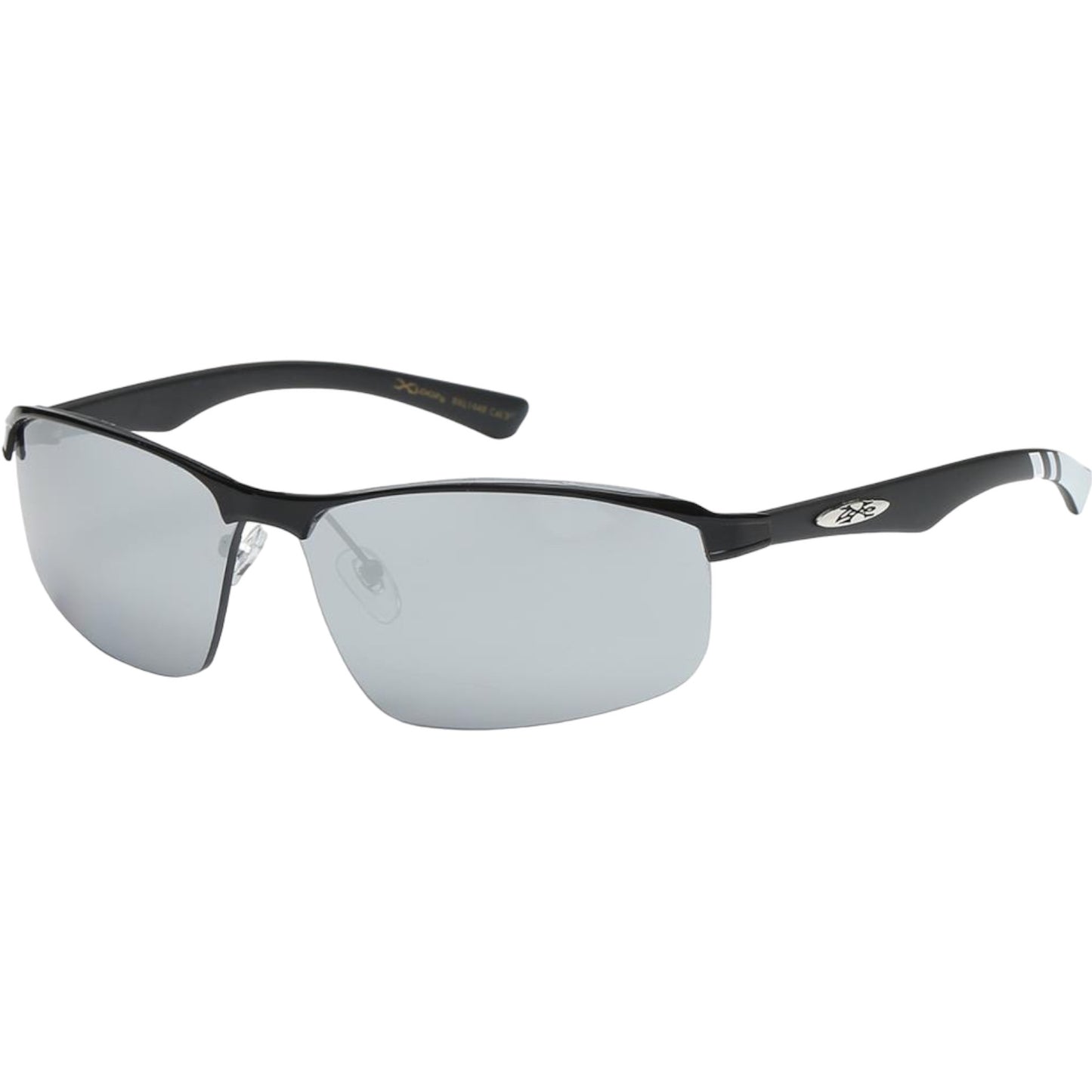 Men's Wrap around sports Semi-Rimless Xloop Mirrored Sunglasses X-Loop image_e5bef38a-665f-42a0-a76a-a54bb0b29ea9 Black White Silver Mirror Lens