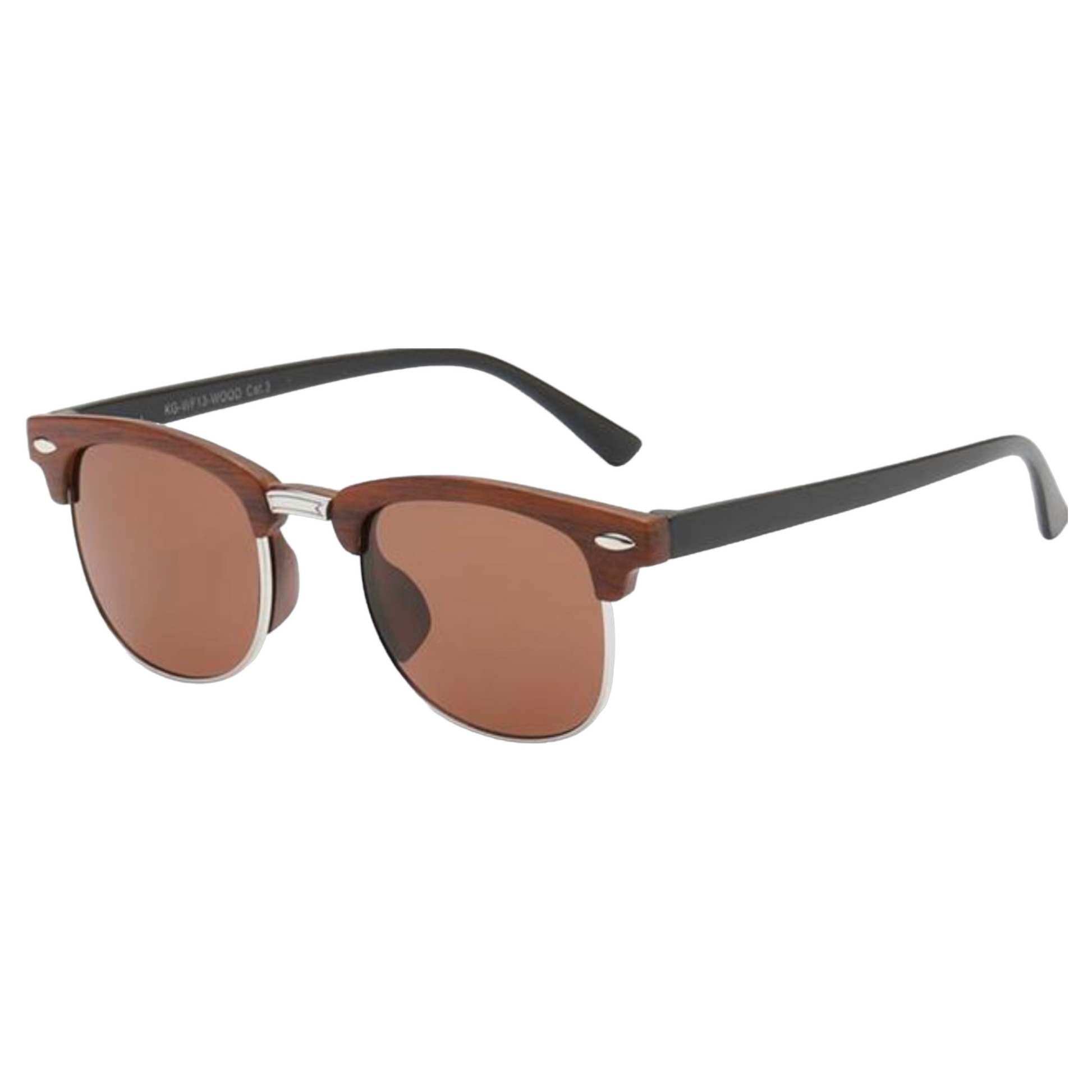 Children's Unisex Wood Look Half Rim Classic Sunglasses for Boy's and Girl's Wooden Look Silver Black Brown Lens Unbranded image_f8aa9677-7ddb-48f3-a4fd-3ce44525e723