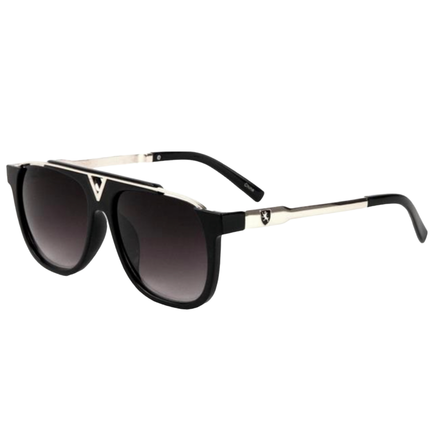 Flat Mens Lens Khan Sunglasses with a V Bridge Silver Black Smoke Gradient Lens Khan image_fa16a291-12cc-4da1-91b6-93b622483671