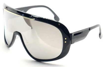 Mens Womens Oversized Wrap Shield Retro Sunglasses Black Silver Mirror Lens Unbranded img_4942