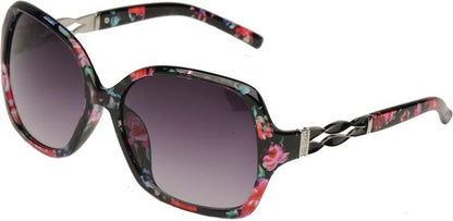 Women's Oversized Butterfly Shield Floral Sunglasses UV400 Flowers/Silver/Smoke Pink Gradient Lens Eyelevel julia-2