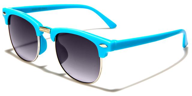 Designer Boy's Girl's Horn Rim Style Sunglasses for Kids Blue Silver Smoke Lens Unbranded k-1122-sdd