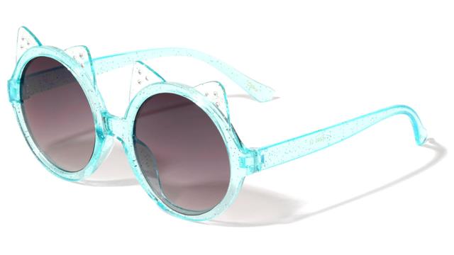 Girl's Glitter Round Cute Ear Sunglasses for Kid's Unbranded k865-kids-round-glitter-cat-ears-sunglasses-03 Crystal Blue Smoke Gradient Lens