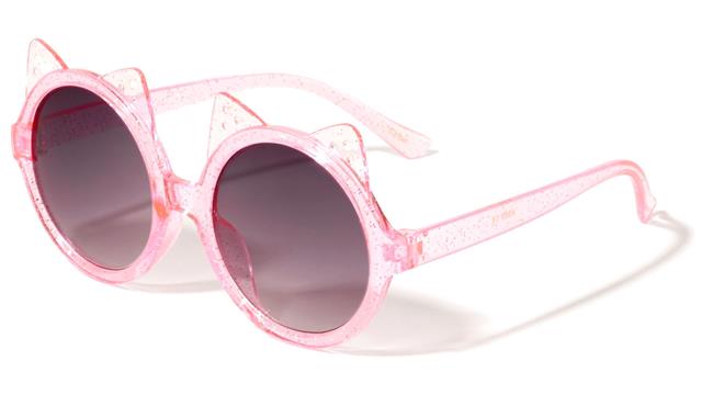 Girl's Glitter Round Cute Ear Sunglasses for Kid's Unbranded k865-kids-round-glitter-cat-ears-sunglasses-06 Crystal Light Pink Smoke Gradient Lens