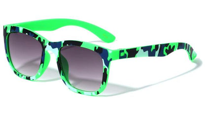 Children's Unisex Camouflage Classic Sunglasses for Boy's and Girl's Unbranded k881-kids-camo-wayfarer-sunglasses-04 Bright Green Camo Smoke Gradient Lens