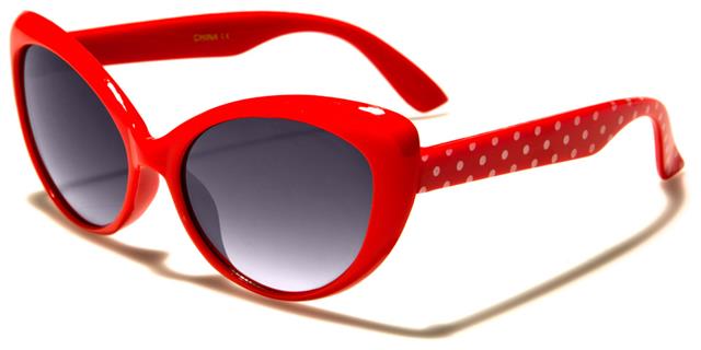 Children's Girl's Retro Cat Eye Sunglasses for Kids Red White Poka Dots Smoke Lems Unbranded kg-2502c