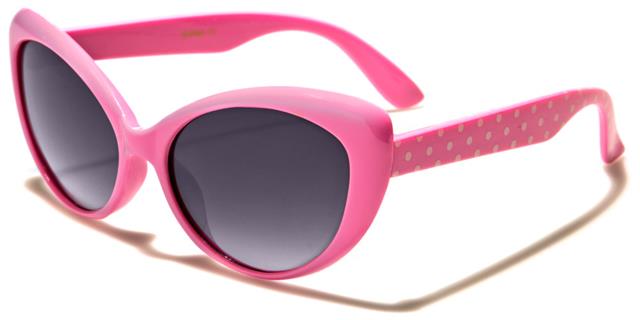 Children's Girl's Retro Cat Eye Sunglasses for Kids Pink White Poka Dots Smoke Lems Unbranded kg-2502d