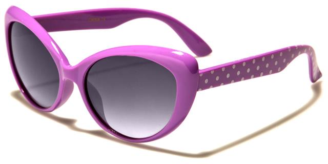 Children's Girl's Retro Cat Eye Sunglasses for Kids Unbranded kg-2502f Purple White Poka Dots Smoke Lems