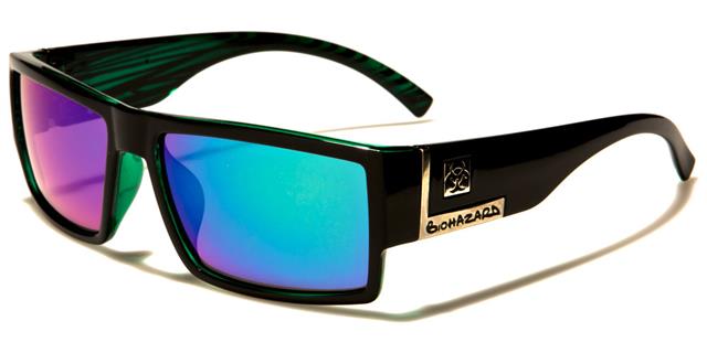 High quality Boy's Wrap Around Mirror Sunglasses UV400 Black Green Silver Green Mirror Lens Biohazard kg-bz66153d