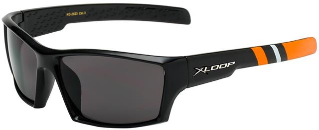 Children's Sports Sunglasses Black X-Loop Wrap Around Frame Black Orange Smoke Lens x-loop kg-x2623-1