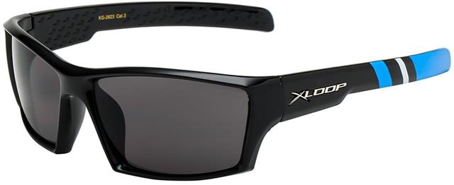 Children's Sports Sunglasses Black X-Loop Wrap Around Frame Black Blue Smoke Lens x-loop kg-x2623-3