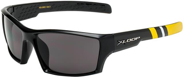 Children's Sports Sunglasses Black X-Loop Wrap Around Frame Black Yellow Smoke Lens x-loop kg-x2623-4