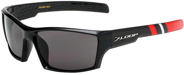 Children's Sports Sunglasses Black X-Loop Wrap Around Frame Black Red Smoke Lens x-loop kg-x2623-5
