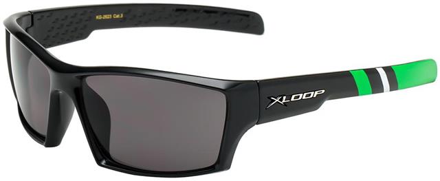 Children's Sports Sunglasses Black X-Loop Wrap Around Frame Black Green Smoke Lens x-loop kg-x2623-6