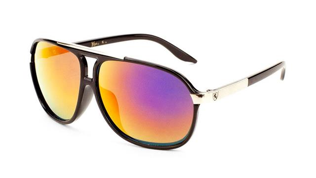 Khan Mirrored Pilot Sunglasses Retro Flat Top for Men Khan kn-5133-cm-plastic-khan-sunglass-02 Black Silver Red & Orange Mirror Lens