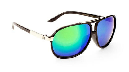 Khan Mirrored Pilot Sunglasses Retro Flat Top for Men Khan kn-5133-cm-plastic-khan-sunglass-06 Black Silver Blue & Green Mirror Lens