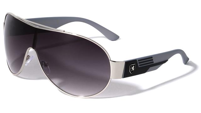 Khan Oversized Shield Pilot Sunglasses for Men Silver Grey & Black Smoke Lens Khan kn-m3940-khan-curved-shield-sunglasses-04
