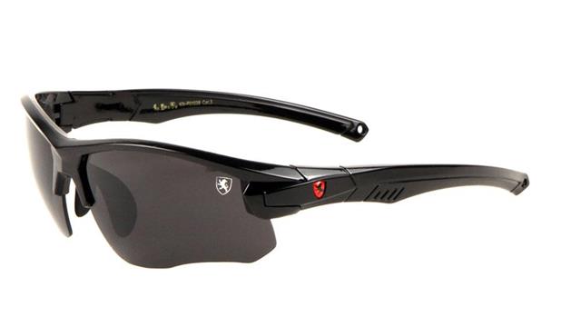 Sports Wrap Around Mirror Sunglasses Unisex Black Red Logo Smoke Black Lens Khan kn-p01038-khan-plastic-sunglasses-03