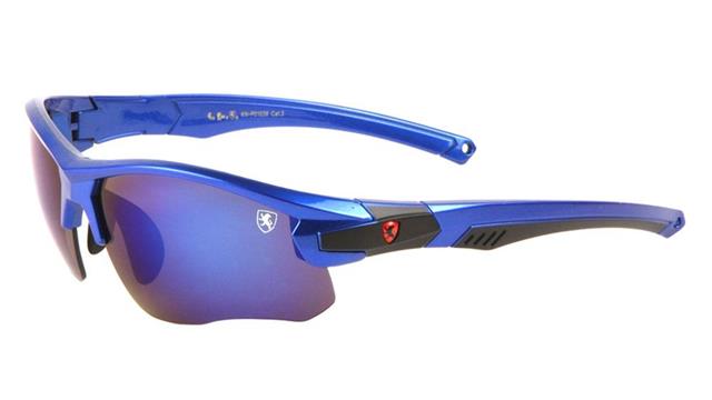 Sports Wrap Around Mirror Sunglasses Unisex Khan kn-p01038-khan-plastic-sunglasses-04 Blue Black Red Logo Blue Mirror Lens