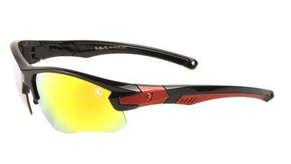 Sports Wrap Around Mirror Sunglasses Unisex Khan kn-p01038-khan-plastic-sunglasses-05 Black Red Red Logo Orange Mirror Lens