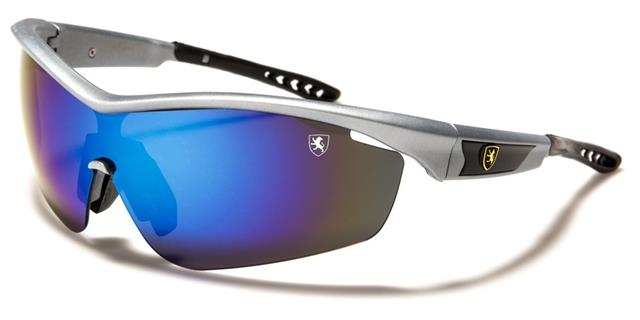 Extreme Sports Wrap Around Sunglasses Unisex Silver Black Blue Mirror Lens Khan kn-p01044f