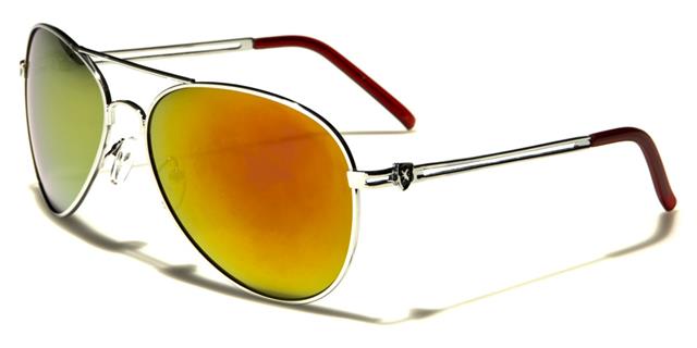 Khan Mirrored Designer Mens Pilot sunglasses Khan kn1006cma Silver & Red Orange Mirror Lens