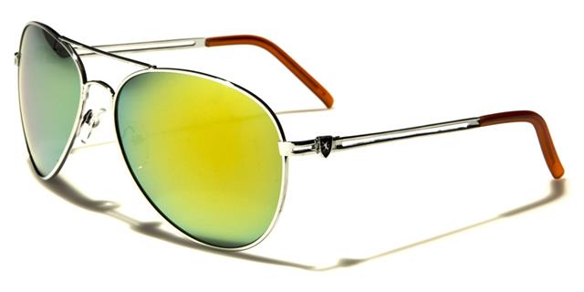 Khan Mirrored Designer Mens Pilot sunglasses Khan kn1006cmb Silver & Orange Yellow Mirror Lens