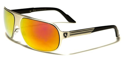Men's Mirror Pilot designer Khan Sunglasses Silver Black Red & Orange Mirror Lens Khan kn1069cmb