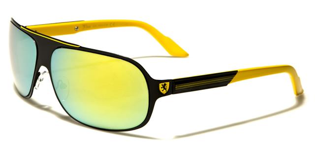 Men's Mirror Pilot designer Khan Sunglasses Black Yellow Yellow & Blue Mirror Lens Khan kn1069cmc