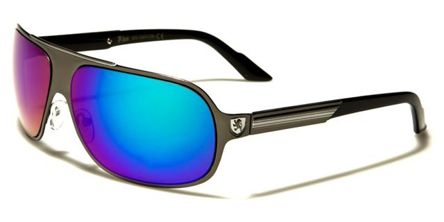Men's Mirror Pilot designer Khan Sunglasses Dark Grey White Green & Blue Mirror Lens Khan kn1069cmd