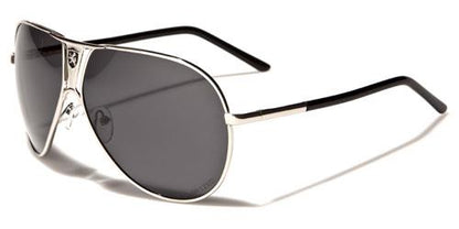 Khan Polarized Oversized Shield Pilot Sunglasses for Men SILVER / BLACK / SMOKE LENSES Khan kn1086polc