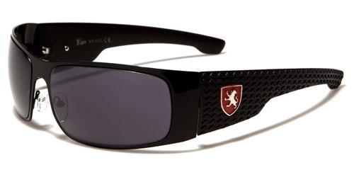 Big Wrap Around Shield Khan Sunglasses for Men Black Black Red Logo Smoke Lens Khan kn1132a