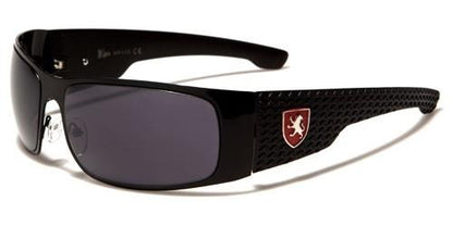 Big Wrap Around Shield Khan Sunglasses for Men Khan kn1132a Black Black Red Logo Smoke Lens