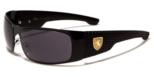 Big Wrap Around Shield Khan Sunglasses for Men Black Black Yellow Logo Smoke Lens Khan kn1132b