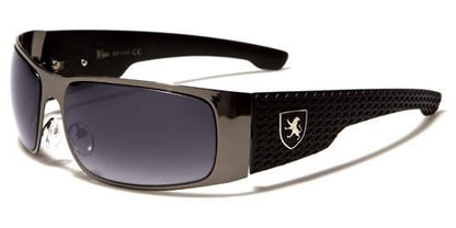 Big Wrap Around Shield Khan Sunglasses for Men Khan kn1132c Gunmetal Black Silver Logo Smoke Gradient Lens