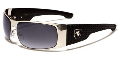 Big Wrap Around Shield Khan Sunglasses for Men Khan kn1132d Silver Black Silver Logo Smoke Gradient Lens