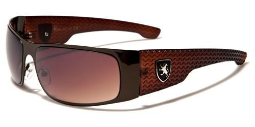 Big Wrap Around Shield Khan Sunglasses for Men Brown Brown Silver Logo Brown Gradient Lens Khan kn1132e