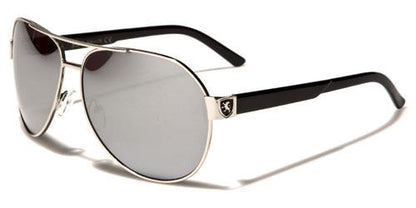Mens Retro Vintage Pilot Sunglasses for Men and Women BLACK SILVER MIRROR LENSES Khan kn1170d