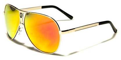 Mirrored Shield Retro Pilot Sunglasses for Men Black Gold Orange Mirrored Lens Khan kn1173cma