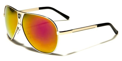 Mirrored Shield Retro Pilot Sunglasses for Men Black Gold Red & Orange Mirror Lens Khan kn1173cmb