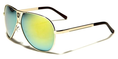 Mirrored Shield Retro Pilot Sunglasses for Men Brown Gold Yellow & Blue Mirrored Lens Khan kn1173cmc