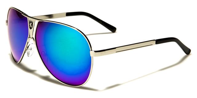 Mirrored Shield Retro Pilot Sunglasses for Men Black Silver Blue & Green Mirrored Lens Khan kn1173cmd