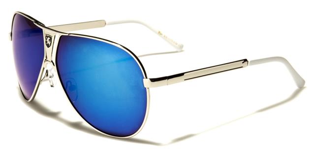 Mirrored Shield Retro Pilot Sunglasses for Men White Silver Blue Mirrored Lens Khan kn1173cme