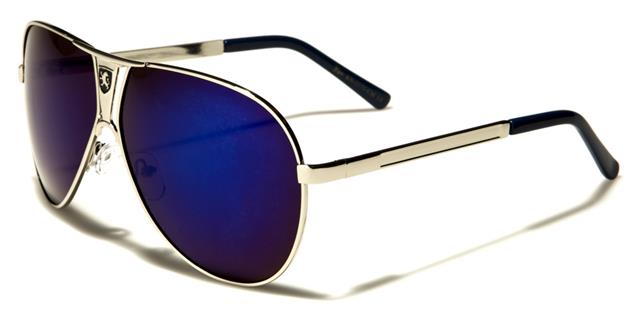 Mirrored Shield Retro Pilot Sunglasses for Men Blue Silver Dark Blue Mirrored Lens Khan kn1173cmf