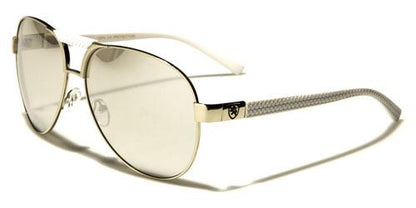 Designer Retro Brow Bar Mirrored Pilot Sunglasses for Men WHITE SILVER MIRROR LENSES Khan kn1364avb