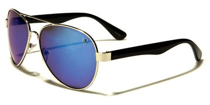 Large designer Mirrored Pilot Sunglasses for Men Khan kn2010cmc SILVER & BLACK BLUE MIRROR